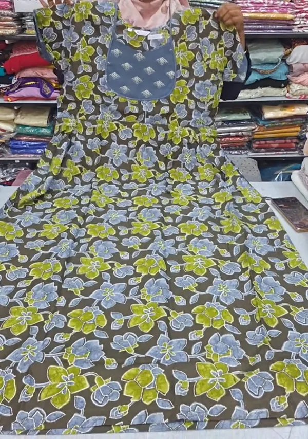 Premium Cotton Frock Style Nighty with Adjustable Rope & Side Pocket | NT3549